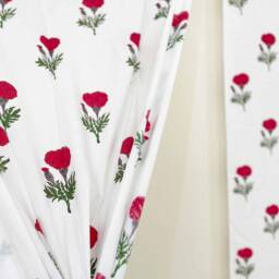 Red Marigold Block Print Cotton Curtain Panels, Set Of Two - thumbnail 2