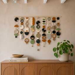 Large Mid Century Modern Wall Art - Handmade Burnt Orange & Olive Hanging Other Colours Available - thumbnail 1