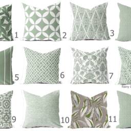 Sage Green Outdoor Pillow Cover - Modern Palm Print, Water Resistant - thumbnail 2