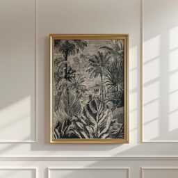 Tropical Jungle Poster, Botanical Temple Print, Monochrome Wall Art - thumbnail 3