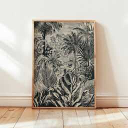 Tropical Jungle Poster, Botanical Temple Print, Monochrome Wall Art - thumbnail 4