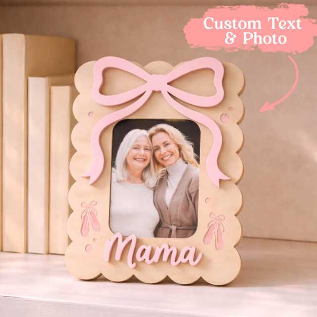 Custom Mama Picture Frame Pink Bow Photo Mother's Day Gift Personalized Mom Baby Girl Nursery Decor - image 1