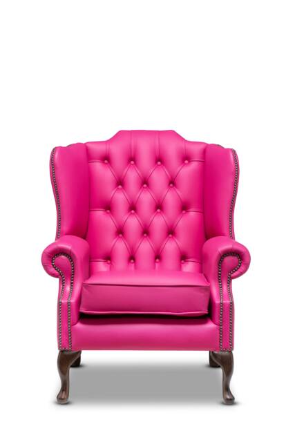 Chesterfield High Back Wing Chair in Fuchsia Pink Leather - image 1