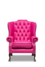 Chesterfield High Back Wing Chair in Fuchsia Pink Leather - thumbnail 1