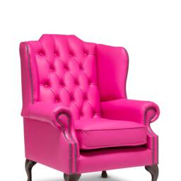 Chesterfield High Back Wing Chair in Fuchsia Pink Leather - thumbnail 2