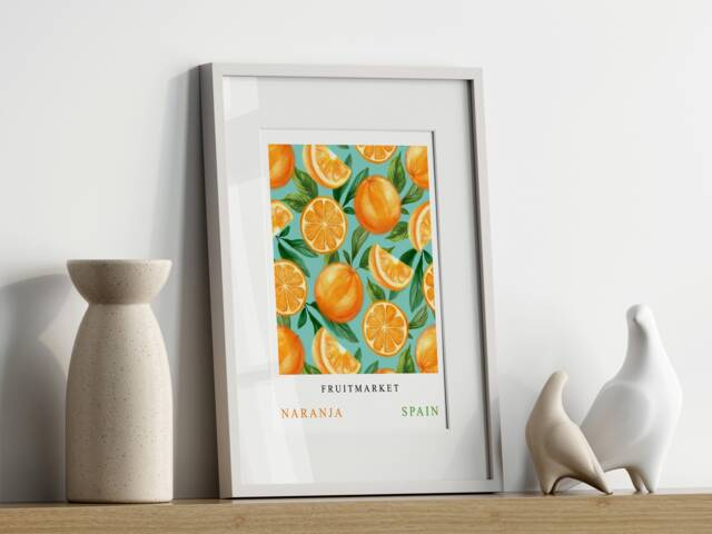 Orange Fruit Market Wall Art Print, Citrus Poster, Food Art, Dining Room, Kitchen, Modern, Vintage 1095 - image 1