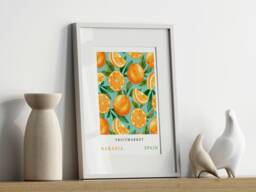 Orange Fruit Market Wall Art Print, Citrus Poster, Food Art, Dining Room, Kitchen, Modern, Vintage 1095 - thumbnail 1