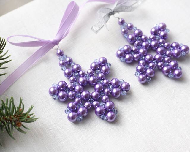 Modern Christmas Tree Ornament Purple Pearl Beaded Snowflake Stocking Stuffer Crystal Star Christmas Decor Holiday - image 1