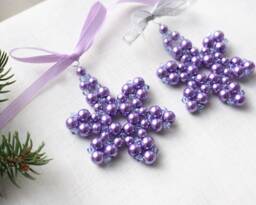 Modern Christmas Tree Ornament Purple Pearl Beaded Snowflake Stocking Stuffer Crystal Star Christmas Decor Holiday - thumbnail 1