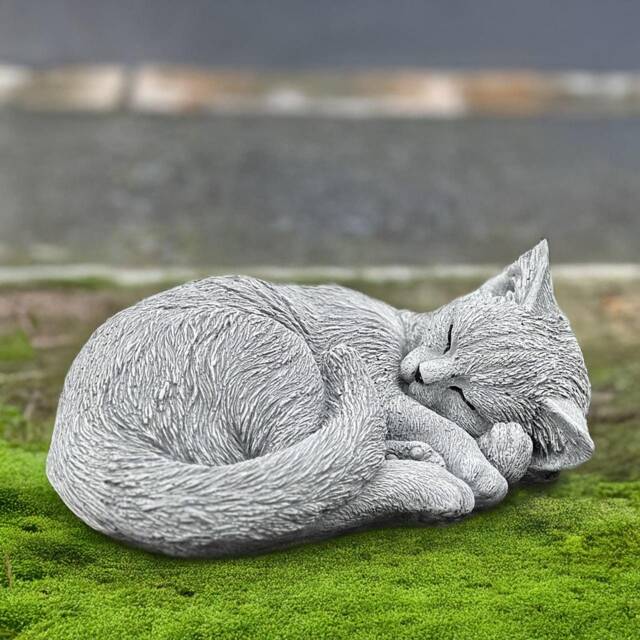 Sleeping Kitten Sculpture Outdoor Cured Cat Statue Stone Kitty Concrete Animal Art Memorial Ornament Cat Lover Gift Yard - image 1