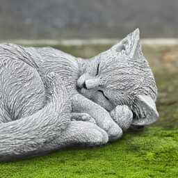 Sleeping Kitten Sculpture Outdoor Cured Cat Statue Stone Kitty Concrete Animal Art Memorial Ornament Cat Lover Gift Yard - thumbnail 2