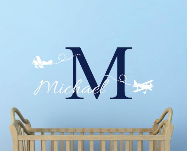 Nursery Wall Decals. Personalized Names Airplane Wall Decal For Boys & Girls Rooms. Decals - image 1