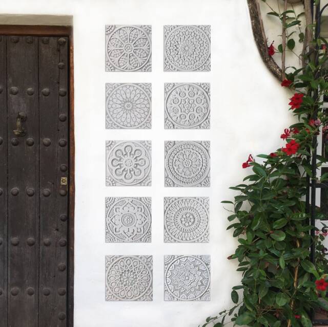 10 Handmade Relief Ceramic Tiles Grey Moroccan Zellige Wall Art - 20cm/7.9 - image 1