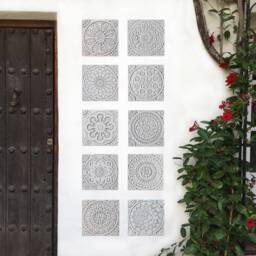 10 Handmade Relief Ceramic Tiles Grey Moroccan Zellige Wall Art - 20cm/7.9 - thumbnail 1