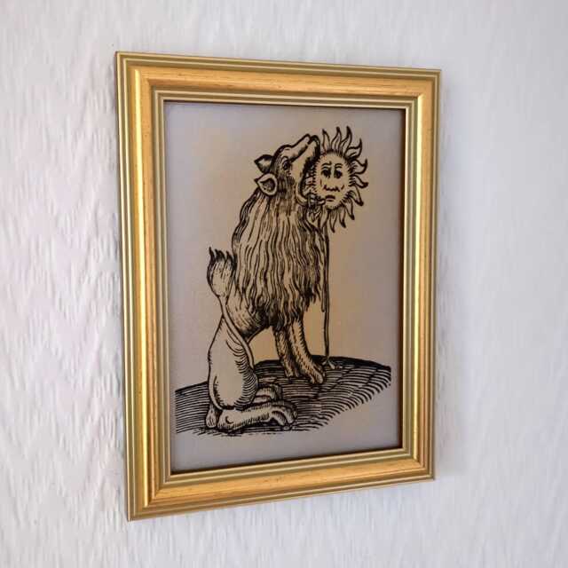 "Lion Devouring The Sun - Rosarium Philosophorum, 1550 Handmade Reproduction On Canvas 5""x7" - image 1