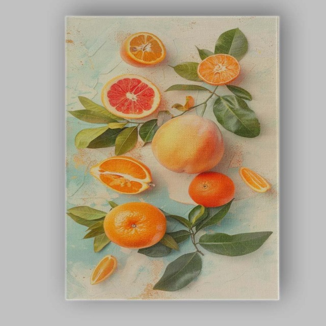 Fresh Citrus Fruit Botanical Arrangement Soft Pastel Canvas Wall Art Print Decor Picture Ready To Hang - image 1