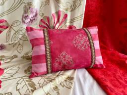 "Designers Guild Decorative Pillow Cover Red & Pink Printed Cotton - 12""x 18" - thumbnail 1
