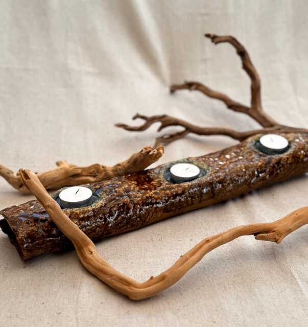 Handmade Ceramic Candle Holder With 3 Tea Lights. Tree Branch Shaped. Rustic Decor - image 1