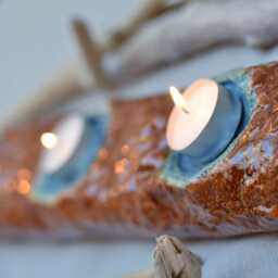 Handmade Ceramic Candle Holder With 3 Tea Lights. Tree Branch Shaped. Rustic Decor - thumbnail 3