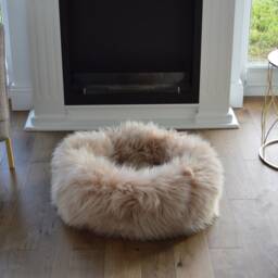 Real Sheepskin Dog Bed, Cappuccino Color Cat Fur Cozy Soft Bed, Premium Quality Sheepskin For Dogs, Cat - thumbnail 3