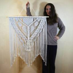Large Macrame Wall Hanging Bohemian Off-White Cotton Tapestry - thumbnail 2