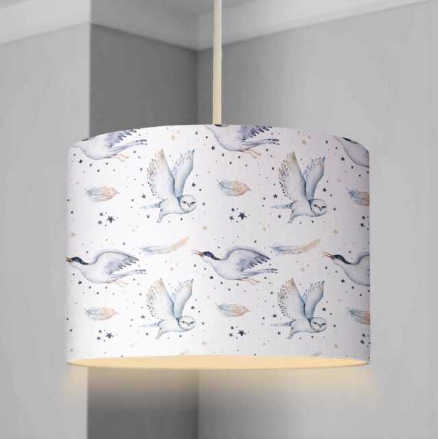 Lampshade - Magical Owls Ceiling Or Table Lampshade, Childrens Room Round Bird Decor, Bedroom Decor - image 1