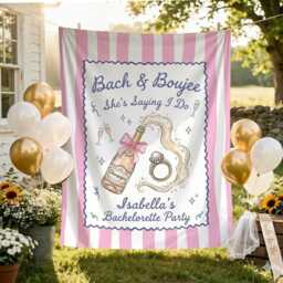 Custom Bachelorette Party Wall Tapestry, Bach & Boujee Bridal Shower Banner, Personalized Bride To Be Champagne Decor - thumbnail 3