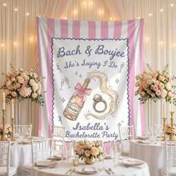 Custom Bachelorette Party Wall Tapestry, Bach & Boujee Bridal Shower Banner, Personalized Bride To Be Champagne Decor - thumbnail 2