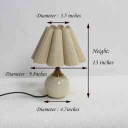 Handmade Scallop Khaki Fabric Table Lamp With Ceramic Base For Home Decor-46# - thumbnail 2