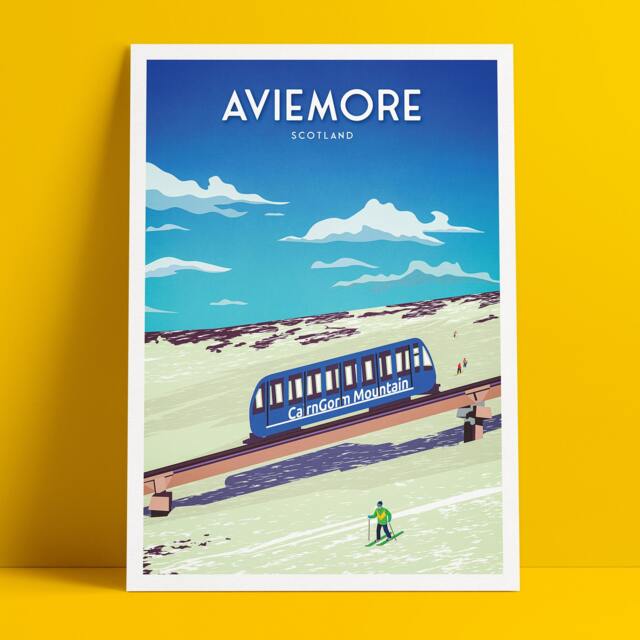 Aviemore Print - Cairngorm Mountain Skiing Travel Poster Scottish Highlands Cairngorms National Park - image 1