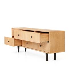 "Mid Century Sideboard, Tv Cabinet, Stand Oak Veneer 6 Drawers ""Crown"