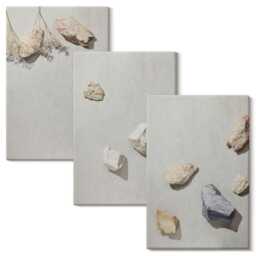 3 Piece Canvas Set - Boho Beach Stones Minimalist Decorations, Beige Wall Art Large, Natural Textures Hanging - thumbnail 2