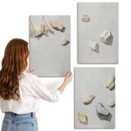 3 Piece Canvas Set - Boho Beach Stones Minimalist Decorations, Beige Wall Art Large, Natural Textures Hanging - thumbnail 3