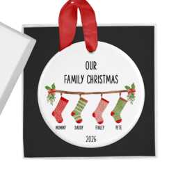 Personalised Family Christmas Bauble Ornament With Custom Names & Hanging Stockings - thumbnail 3