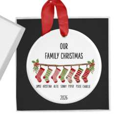 Personalised Family Christmas Bauble Ornament With Custom Names & Hanging Stockings - thumbnail 4