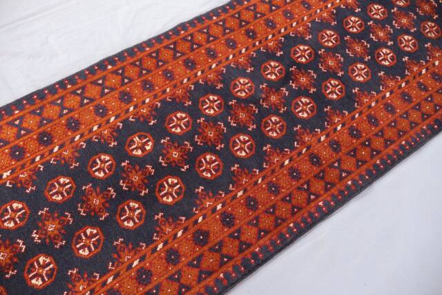 10 Ft Afghan Runner Rug Turkmen Mowri Design Bukhara Rug, Handmade Wool Tribal Orange Black Oriental Hallway Runner, Kitchen - image 1