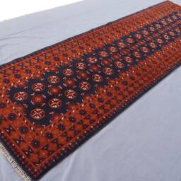 10 Ft Afghan Runner Rug Turkmen Mowri Design Bukhara Rug, Handmade Wool Tribal Orange Black Oriental Hallway Runner, Kitchen - thumbnail 3