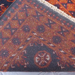 10 Ft Afghan Runner Rug Turkmen Mowri Design Bukhara Rug, Handmade Wool Tribal Orange Black Oriental Hallway Runner, Kitchen - thumbnail 4