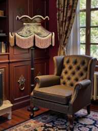 Downton Abbey Dark Bronze Paisley Fabric Lampshades Handmade Uk, Antique Gold Trim, Tassel Fringe