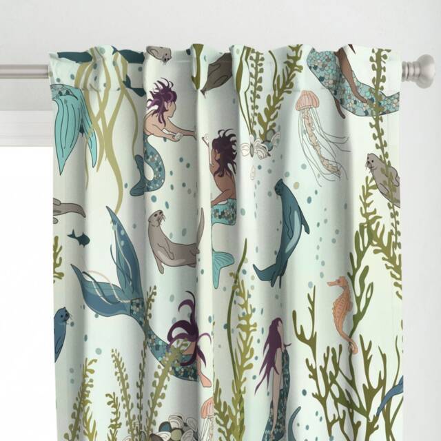 Swimming Mermaids Curtain Panel - Ocean Life & Otters Custom By Fernlesliestudio - image 1