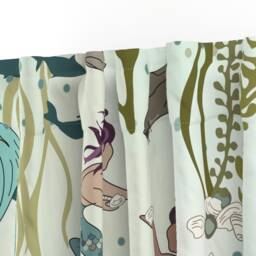 Swimming Mermaids Curtain Panel - Ocean Life & Otters Custom By Fernlesliestudio - thumbnail 3