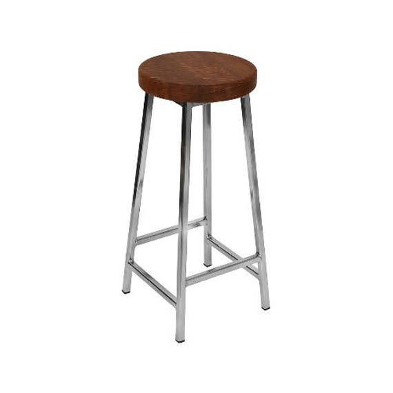 Bertie N Broadoak-Brown - Nickle Plated Bar Stool With Chunky Brown Oak Seat - image 1