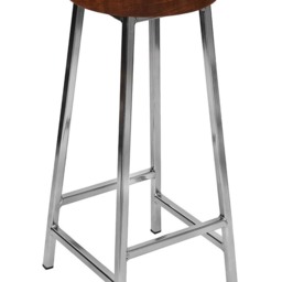 Bertie N Broadoak-Brown - Nickle Plated Bar Stool With Chunky Brown Oak Seat - thumbnail 2