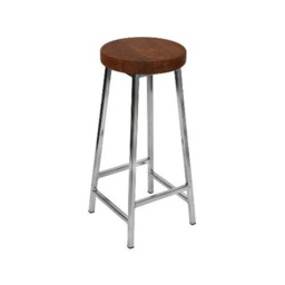Bertie N Broadoak-Brown - Nickle Plated Bar Stool With Chunky Brown Oak Seat - thumbnail 1