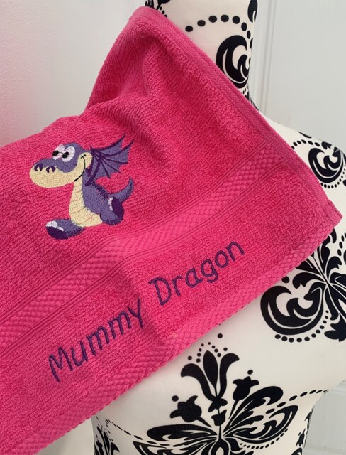 Dragon Towel - Personalised Face Cloth/Hand Bath = Embroidered With & Text - image 1