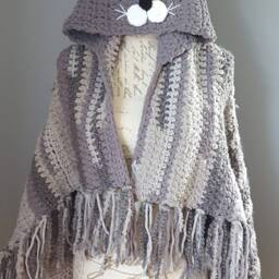 Crochet Hooded Cat Blanket Bulky Chunky For Kids Throw Pillow Soft Blanky Handmade - thumbnail 2