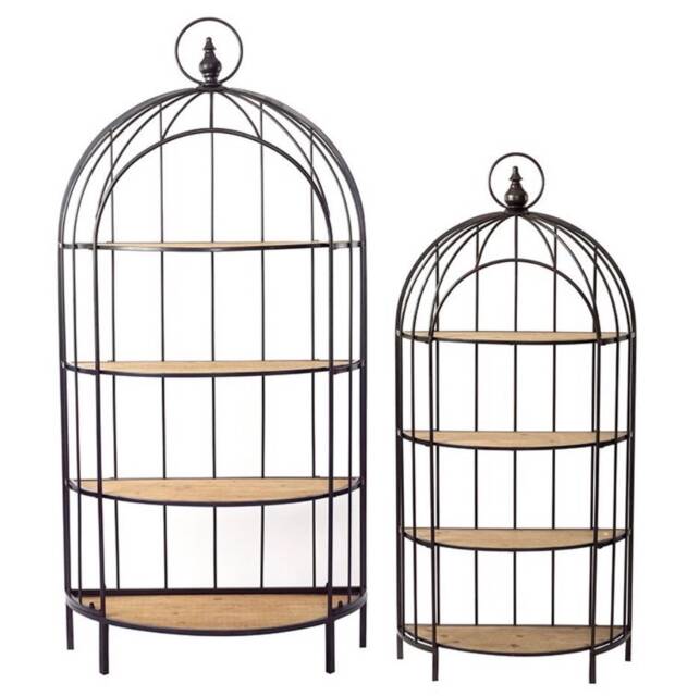 Set Of 2 Bird Cage Bookshelves, Bookcase, Metal & Wood, Display, Storage, Living Room, Dining Office, Retail Display Unit, Bedroom - image 1