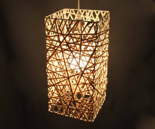Handwoven Rattan Pendant Light, Cuboid Rustic Lighting - image 1