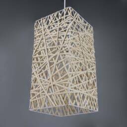 Handwoven Rattan Pendant Light, Cuboid Rustic Lighting - thumbnail 2