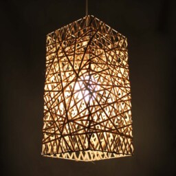 Handwoven Rattan Pendant Light, Cuboid Rustic Lighting - thumbnail 3